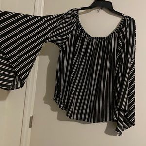 Plus size Pin striped bell sleeve top